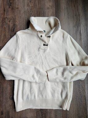 Ralph Lauren cream 100% cotton knit brass clasps women's sweater size XL